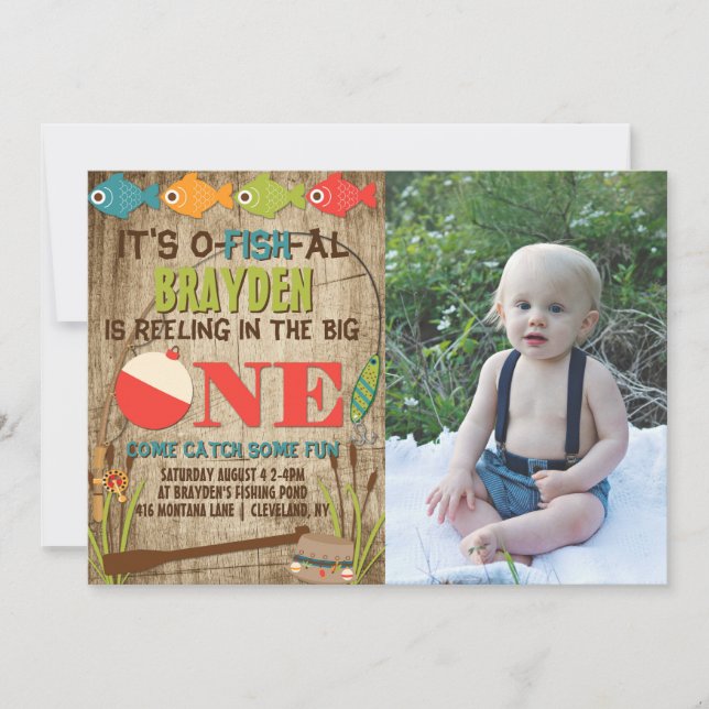 The Big One Fishing Theme Boys First Birthday Invitation (Front)