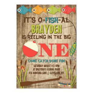 Fish Birthday Invitations Zazzle The One Fishing Theme Boys First Birthday Invitation