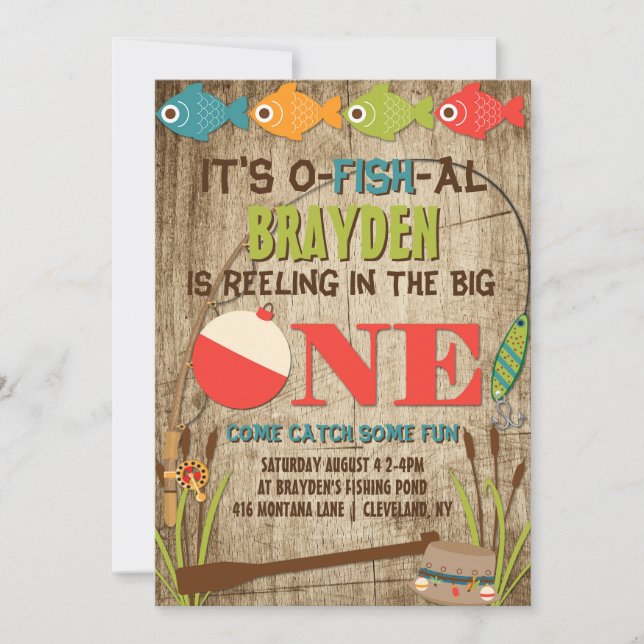 The Big One Fishing Theme Boys First Birthday Invitation (Front)