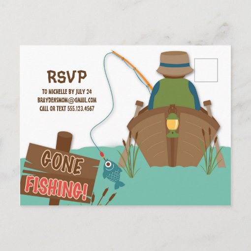 The Big One Fishing Theme Boys First Birthday Invitation Postcard | Zazzle