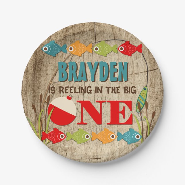 The Big One Fishing Theme Boys First Birthday Paper Plates (Front)