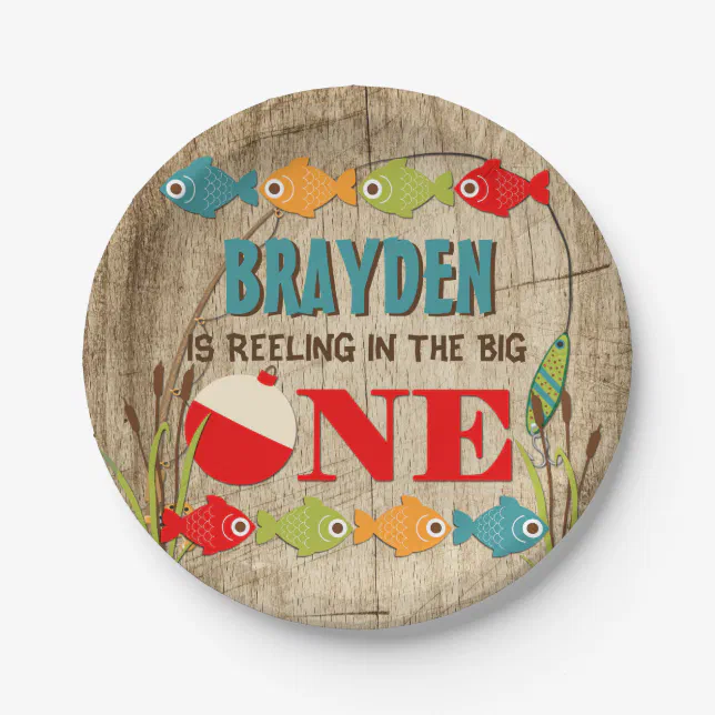 The Big One Fishing Theme Boys First Birthday Paper Plates, Zazzle