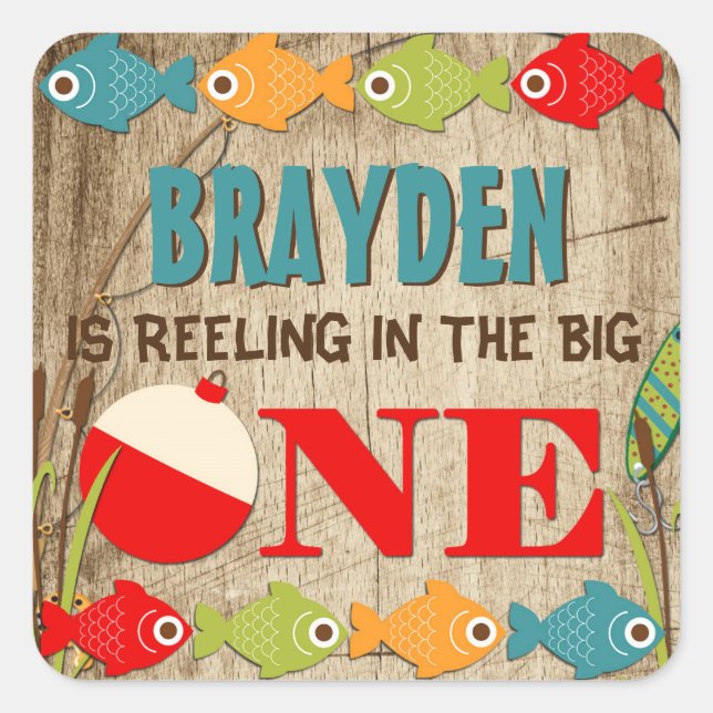 The Big One Fishing Theme Boys First Birthday Square Sticker (Front)