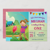 The Big One Fishing Theme Girls 1st Birthday Party Invitation (Front/Back)
