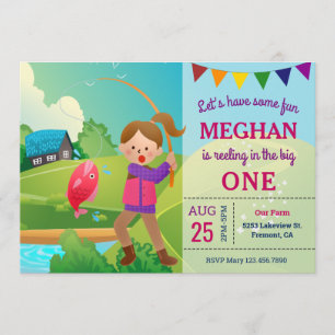 The Big One Fishing Theme Girls 1st Birthday Party Invitation