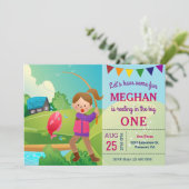The Big One Fishing Theme Girls 1st Birthday Party Invitation (Standing Front)