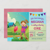 The Big One Fishing Theme Girls 1st Birthday Party Invitation Postcard (Front/Back)