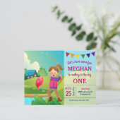 The Big One Fishing Theme Girls 1st Birthday Party Invitation Postcard (Standing Front)