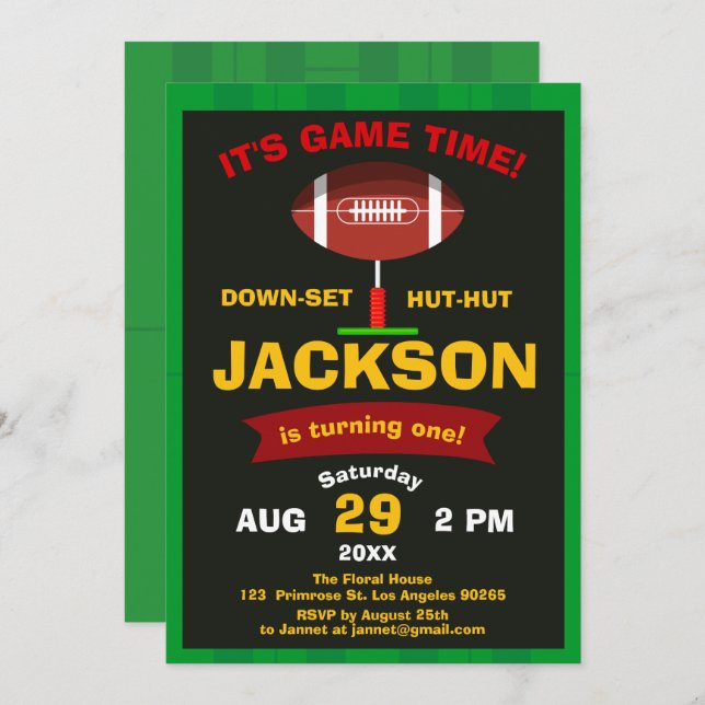 The Big One Football Field Sport Game Boy Birthday Invitation (Front/Back)