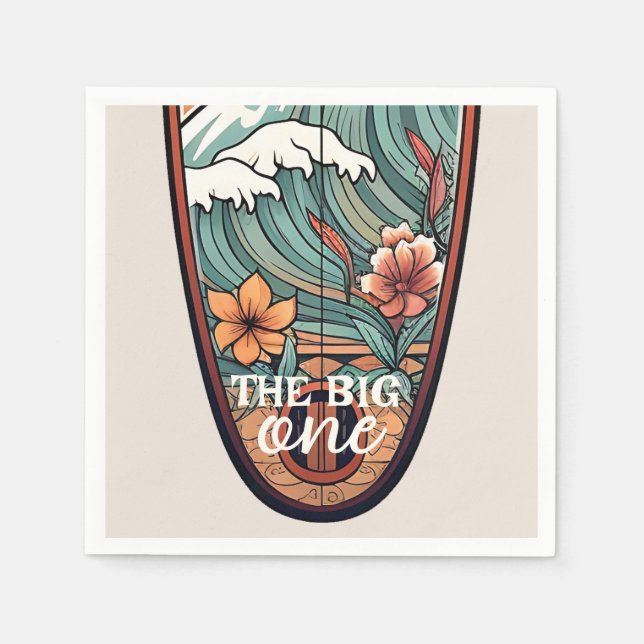 The Big One Hawaiian Surf First Birthday Paper Napkins (Front)