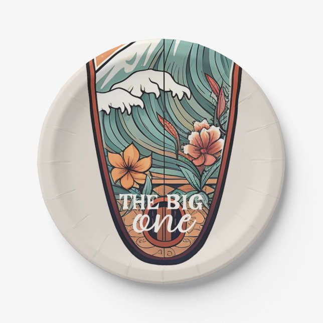 The Big One Hawaiian Surf First Birthday Paper Paper Plates (Front)