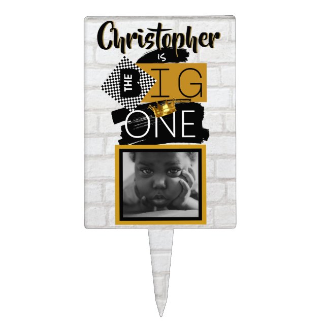 The BIG One | Hip Hop Retro 1st Birthday Photo Cake Topper (Front)