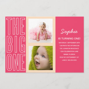 THE BIG ONE IN PINK FIRST BIRTHDAY INVITATION