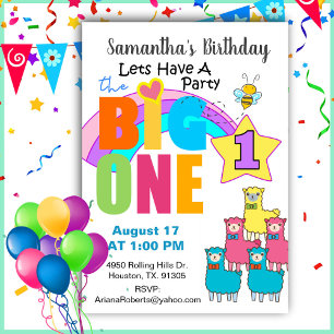 The Big One Llamas 1st Birthday  Invitation
