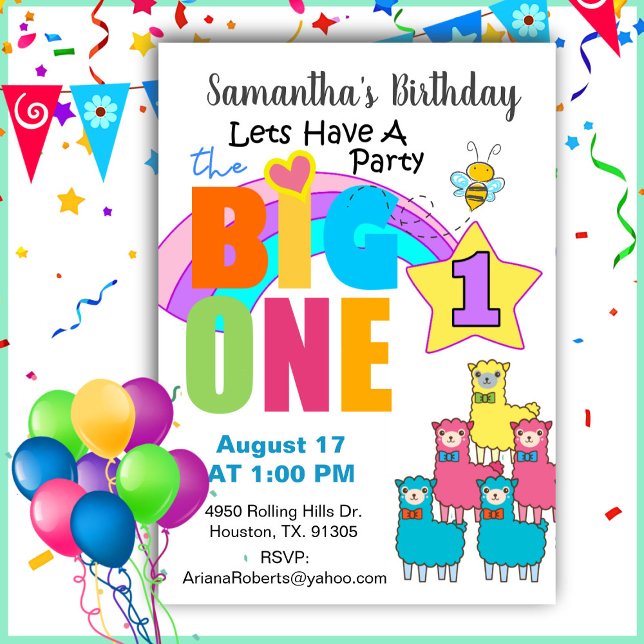 The Big One Llamas 1st Birthday  Invitation (Creator Uploaded)