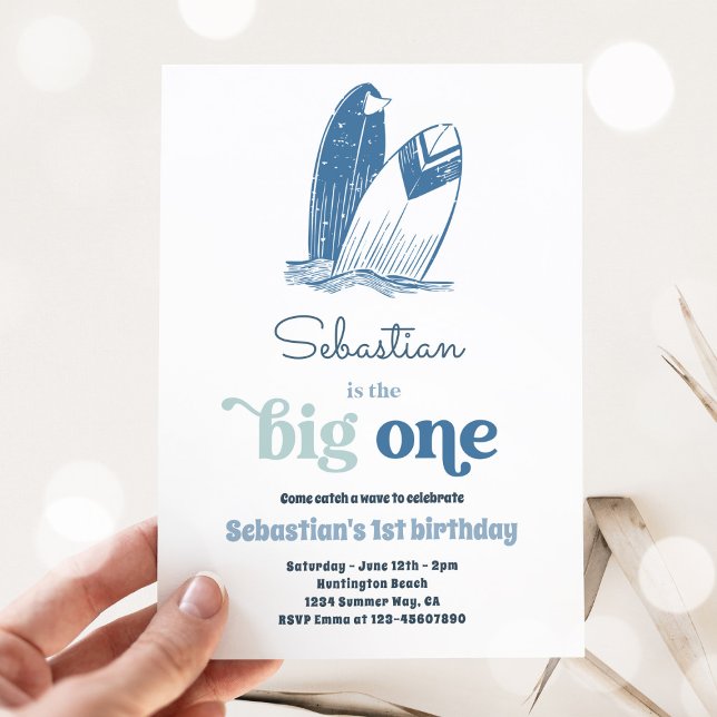 The Big One Modern Surf 1st Birthday Beach Party Invitation (Creator Uploaded)