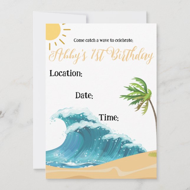 The Big One, my first birthday invites  (Back)