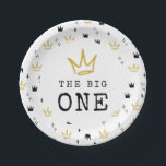 The BIG ONE | Notorious 90's 1st Birthday Party Paper Plates<br><div class="desc">Celebrate your little one whose getting BIGGIE,  BIGGIE BIGGIE! Embrace the 90's hip-hop nostalgia with this unique and fully customizable kids birthday paper plates – featuring a golden crown,  fun rugged typography and a king of hip-hop inspired background.</div>