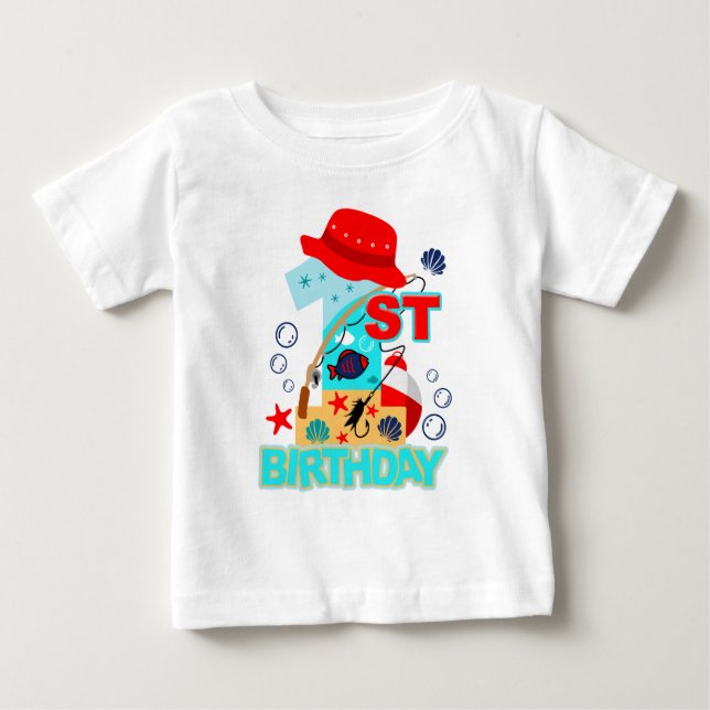 The Big ONE O-fish-ally One | First Birthday Baby T-Shirt (Front)