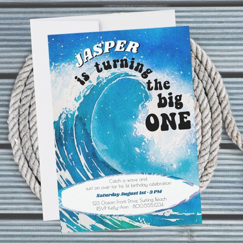 The Big One Ocean Surfing Wave 1st Birthday Invitation