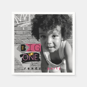 The BIG One  Pink 90's Hip Hop 1st Birthday Photo  Napkins