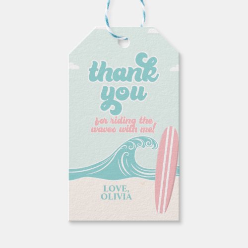 The Big One PINK Surf Beach Thank You Gift Tags