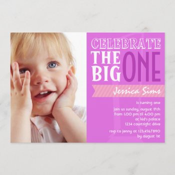 The Big One - Purple Birthday Invitation by fireflidesigns at Zazzle