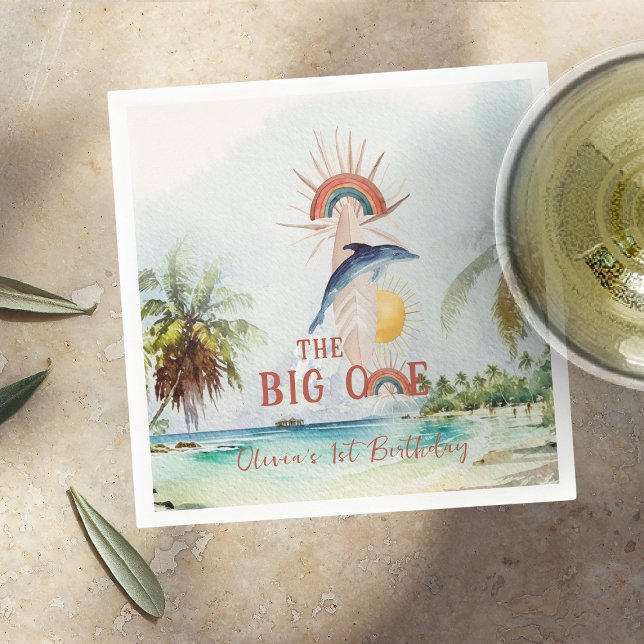 The Big One | Retro Summer Surf Birthday Napkins (Creator Uploaded)