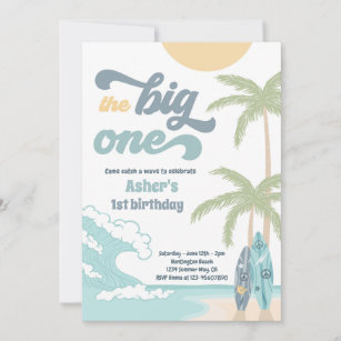 The Big One Retro Surf 1st Birthday Party Invitation