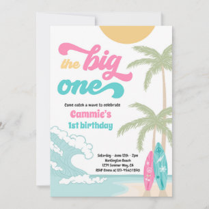 The Big One Retro Surf 1st Birthday Party Invitation