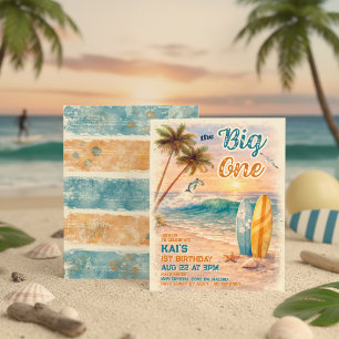 The Big One Retro Surf Beach Birthday  Invitation