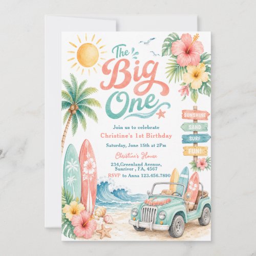 The Big One Surf Beach 1st Birthday Invitation