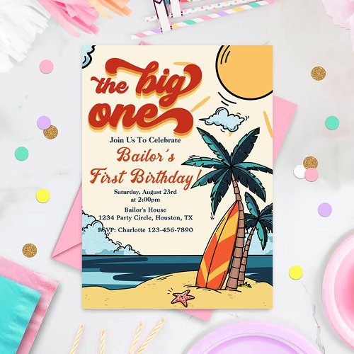 The Big One Surf Beach 1st Birthday Invitation