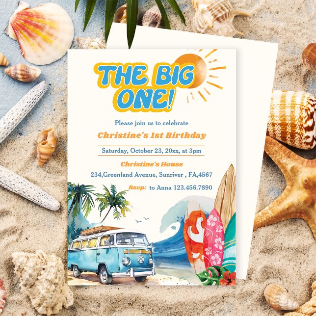 The Big One Surf Beach 1st Birthday Invitation (Creator Uploaded)