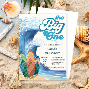 The Big One Surf Beach 1st Birthday Invitation