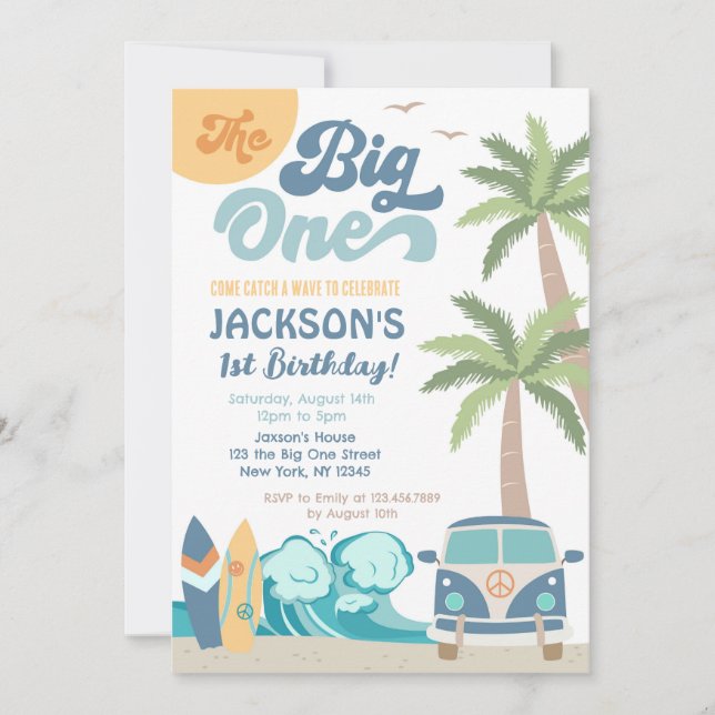 The Big One Surf Beach 1st Birthday Invitation (Front)