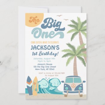 The Big One Surf Beach 1st Birthday Invitation by SugarPlumPaperie at Zazzle