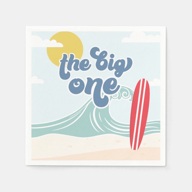 The Big One Surf Beach 1st Birthday Napkins (Front)