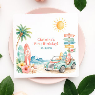 The Big One Surf Beach 1st Birthday Napkins