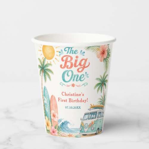 The Big One Surf Beach 1st Birthday Paper Cups