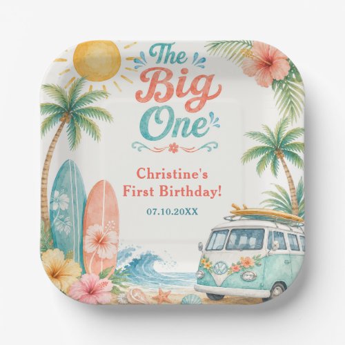 The Big One Surf Beach 1st Birthday Paper Plates