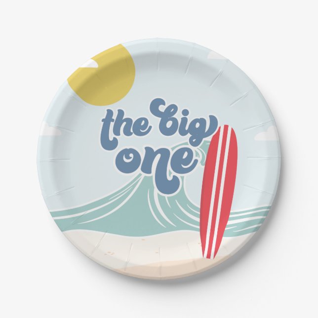 The Big One Surf Beach 1st Birthday Paper Plates (Front)