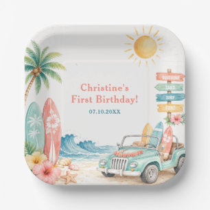 The Big One Surf Beach 1st Birthday Paper Plates