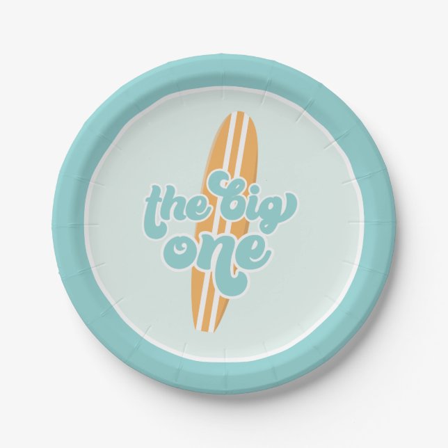 The Big One Surf Beach 1st Birthday Paper Plates (Front)
