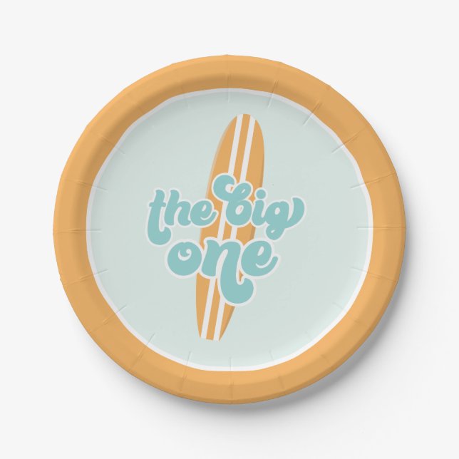 The Big One Surf Beach 1st Birthday Paper Plates (Front)