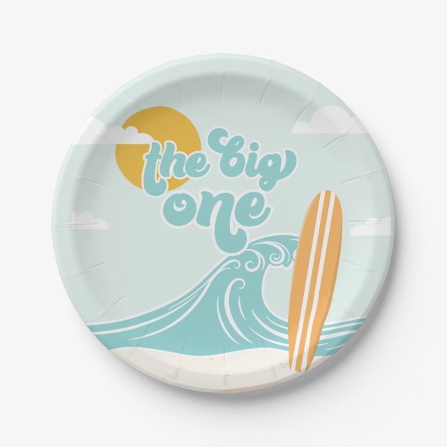 The Big One Surf Beach 1st Birthday Paper Plates (Front)