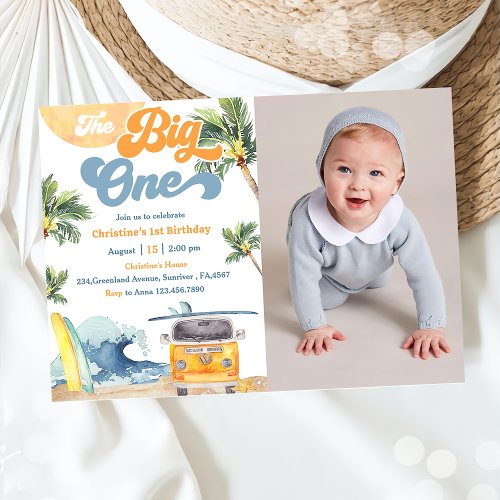 The Big One Surf Beach 1st Birthday Photo Invitation