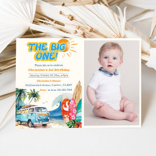 The Big One Surf Beach 1st Birthday Photo Invitation
