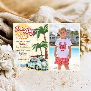 The Big One Surf Beach 1st Birthday Photo Invitation