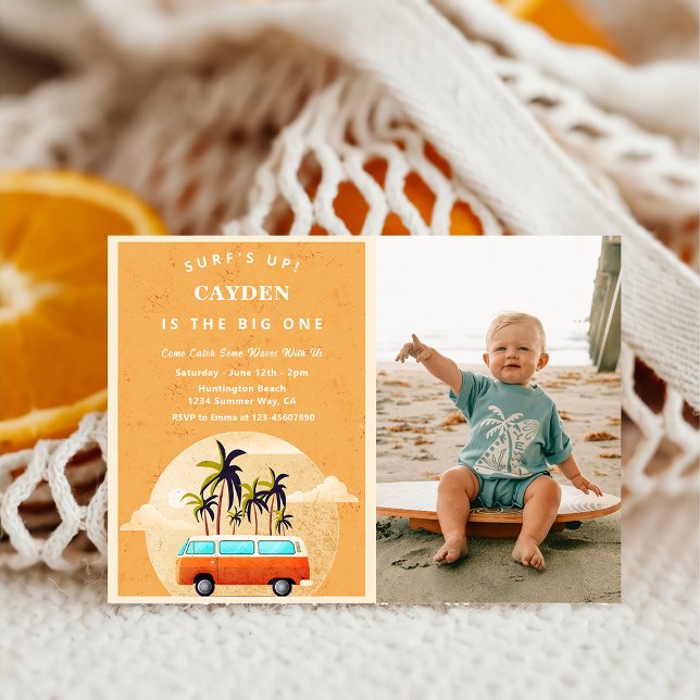 The Big One Surf Beach 1st Birthday Photo  Invitation (Creator Uploaded)